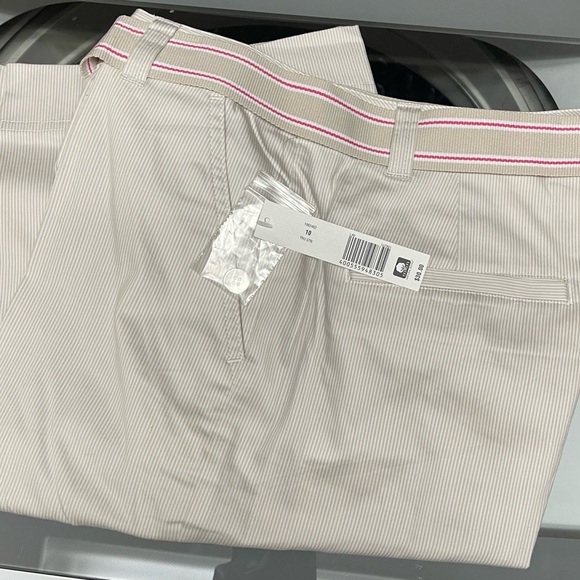 Kim Rogers Cream Pinstripe 4 Pocket Belted Bermuda Shorts NWT - Picture 3 of 8